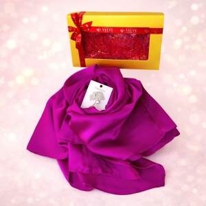 Pachet Silky pentru femei, cu esarfa eleganta si brosa, in cutie cadou, Mov
