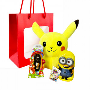 Pachet The Joy pentru copii cu jucarie de plus Pikachu, Sampon/Gel de dus 2in1 Minions si iepuras de ciocolata cu lapte Heidi - Img 4