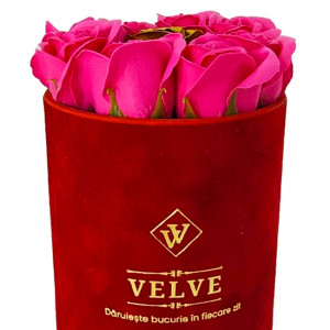 Pachet Velvet, cu 9 trandafiri de sapun, in cutie rosie de catifea, suport bijuterii in forma de silueta si pantof 3