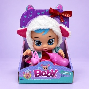 Papusa bebelus Baby Lovely cu sunete, biberon si suzeta, costum cu gluga si urechiuse, 3 ani+ - Img 2