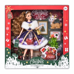 Papusa de Craciun cu rochie mov, figurina ren si accesorii, 3+ ani - Img 2