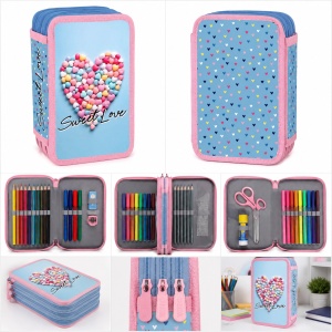 Penar echipat Sweet Love, 3 fermoare, 38 piese, bleu-roz - Img 2