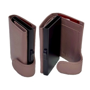 Portcard unisex Hassion din piele naturala, 9x7x2cm, Cappucinno