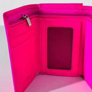 Portofel dama Hassion din piele naturala, deschidere tripla, compartimente carduri si buzunar cu fermoar, Fucsia - Img 5