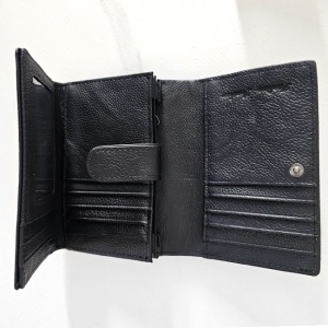 Portofel Leather Collections dama din piele naturala cu logo 10x14, Negru