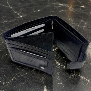 Portofel premium pentru barbati Regalo Reale din piele naturala, cu protectie RFID impotriva clonarii cardurilor, design trifold, Negru, 12x10 cm - Img 4