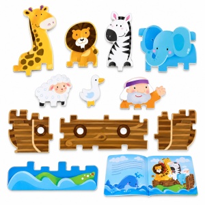 Puzzle 3D gigant Arca lui Noe, 12 piese si carte ilustrata, multicolor, 3+ ani - Img 3