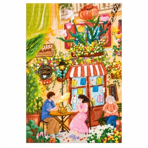 Puzzle Cafenea cu flori, 1000 piese, ilustratie picturala multicolora - Img 2