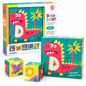 Puzzle educativ 6 in 1 cu dinozauri, 9 cuburi, 3+ ani - Img 3