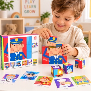 Puzzle educativ 6 in 1 cu profesii, 9 cuburi, 3+ ani - Img 2