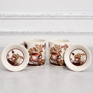Set 2 cani din ceramica cu farfurioare si lingurite asortate, in cutie stilizata - Img 2