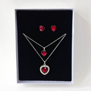 Set accesorii Danser a Deux, din inox, cu cercei, sirag cu doua lanturi si pandativ cu pietre, in cutie eleganta, Silver Heart Rosu - Img 3
