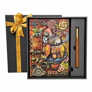 Set Artis Color cu agenda nedatata si pix, model Pasari Steampunk in relief, in cutie cadou