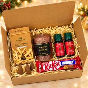 Set cadou Aroma Bliss, cu KitKat Chunky, lumanare, conuri Palo Santo si 2 uleiuri parfumate, Model Cupru - Img 4