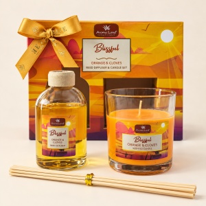 Set cadou Aroma Land Blissful, difuzor cu betisoare 100 ml si lumanare parfumata, Portocala si cuisoare - Img 3
