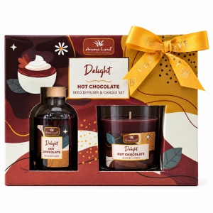 Set cadou Aroma Land Blissful, difuzor cu betisoare 100 ml si lumanare parfumata, Ciocolata calda