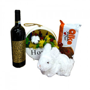 Set cadou Paste cu vin Jidvei Mysterium, aranjament floral criogenat si dulciuri