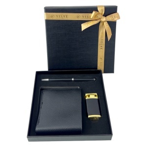 Set cadou pentru barbati, cu portofel din piele ecologica, pix elegant si bricheta, in cutie eleganta - Img 4