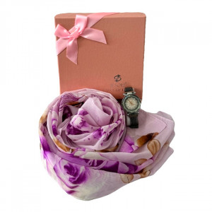 Set cadou pentru femei JESOU COLLECTION, cutie cu doua articole practice, ceas dama si esarfa, 17x17cm, Silver