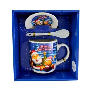 Set cana ceramica, farfurie si lingurita, Merry Christmas Santa's helper, ambalata in cutie cu fereastra, 200ml - Img 4
