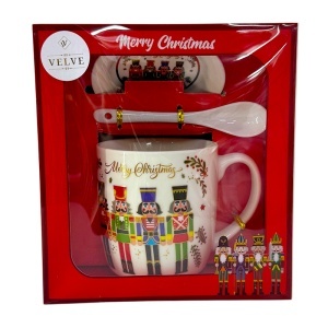 Set cana ceramica, farfurie si lingurita, Nutcracker, ambalata in cutie cu fereastra, 200ml