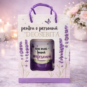 Set cana ceramica si lingurita, cu mesaj " Cea mai buna profesoara din lume "