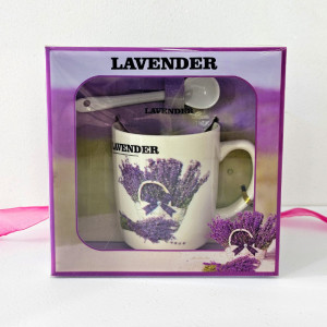 Set cana din ceramica pentru ceai, Twilight, 300ml, cu lingurita si cutie eleganta, Lavender, Mov