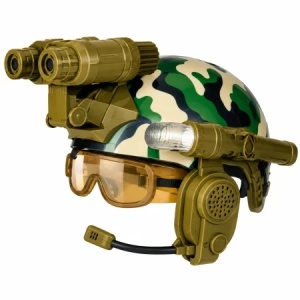 Set casca militara de jucarie pentru copii, cu binoclu, lanterna si microfon, Camuflaj, 3 ani+