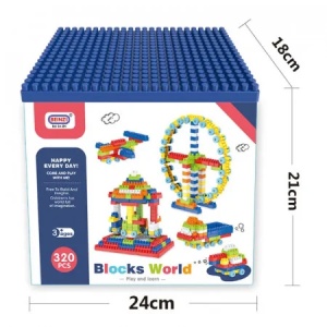 Set constructie copii 320 piese multicolor Blocks World, jucarie STEM educativa 3+ ani