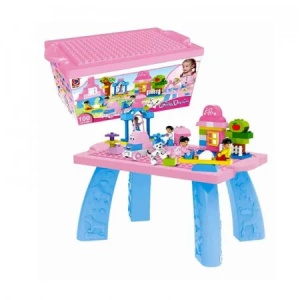 Set constructie copii cu masuta Girl Dream 100 piese, jucarie educativa 3+ ani