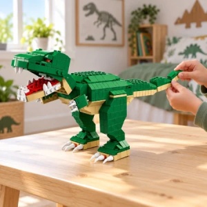 Set de constructie Dinozaur T-Rex, 1000 piese, 6 in 1, joc creativ pentru copii, 6 Ani+, Verde - Img 3