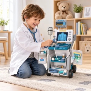 Set de joaca Doctor cu carucior medical mobil si accesorii, 3+ ani, Albastru - Img 5