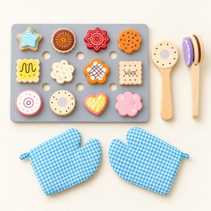 Set de patiserie din lemn Bake Cookies, 29 piese, tava, biscuiti si accesorii, multicolor, 3 ani+
