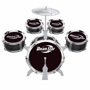 Set de tobe pentru copii Jazz Drum, 5 tobe si cinele, negru, 3+ ani
