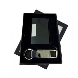 Set Gentleman cu 2 accesorii, breloc si port carti vizita, Negru