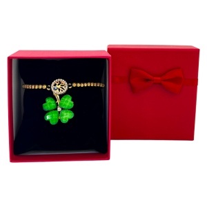 Set Martisor bratara cu Copacul Vietii si brosa trifoi verde, in cutie rosie eleganta - Img 4
