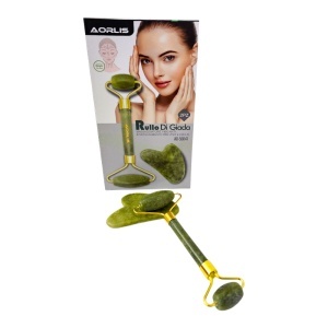 Set masaj facial din jad verde, roller si Gua Sha, cadou relaxare si ingrijire ten