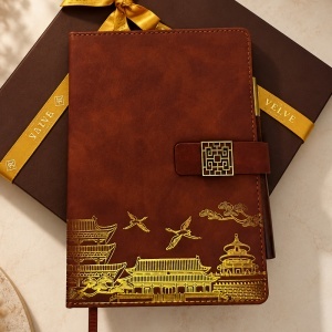 Set Oriental Notebook, cu agenda si pix, in cutie eleganta, Maro - Img 3
