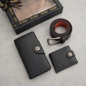 Set pentru barbati All-in-One Executive Black Edition, cu portofel vertical, portofel de buzunar cu clapeta si curea din piele eco - Img 2