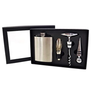 Set pentru barbati cu plosca inox si accesorii pentru bauturi, in cutie eleganta - Img 5
