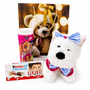 Set pentru fete Joy Pack, catelus de plus, gel de dus 2in1 Paw Patrol si ciocolata Kinder