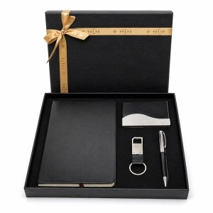 Set premium office pentru barbati, cu agenda din piele eco, portvizit, pix si breloc, in cutie eleganta