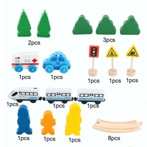 Set sina din lemn cu trenulet electric si peisaje, 26 piese, Multicolor, 3 ani+ - Img 4