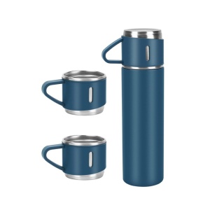 Set termos inox 500 ml cu 3 cani, pereti dubli, mentinere temperatura pana la 12 ore, albastru - Img 5