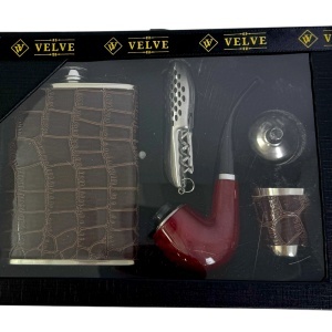 Set VLV pentru barbati - plosca, pipa, palnie, pahar si briceag, în cutie eleganta - Img 4