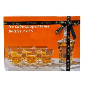 Set whisky Amber Cube cu decantor si 6 pahare fumurii, design modern, in cutie eleganta - Img 6