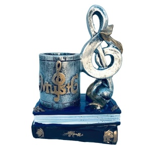 Suport din rasina cu motive muzicale, pentru accesorii de birou, 10x13 cm, Albastru