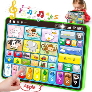 Tableta educationala bilingva pentru copii, Romana-Engleza, cu activitati interactive, cifre, litere, animale si sunete, Verde - Img 4