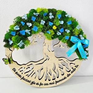 Tablou decorativ Copacul Vietii cu licheni naturali stabilizati si hortensii criogenate 30x30 cm - Img 4