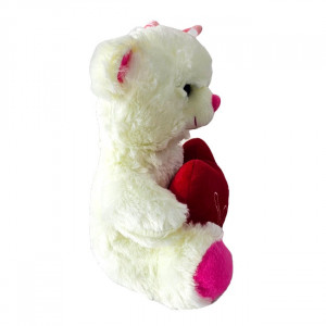 Ursulet de plus BUBU, cu inimioara, sunete de iubire si imprimeu , inaltime 28 cm, Alb - Img 2
